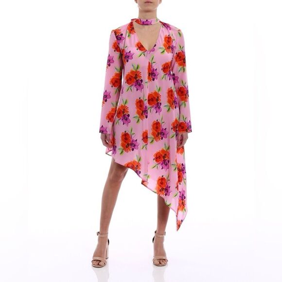 MSGM Floral Silk Crape Asymmetric Dress Size 44/M - Picture 2 of 10